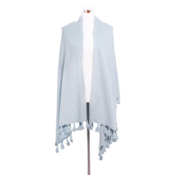 Bommelponcho Frostblau