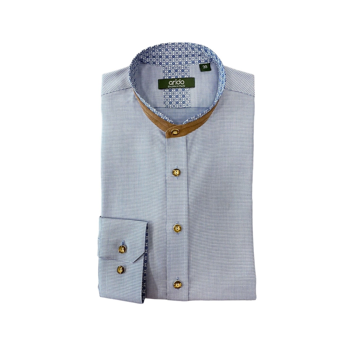 Hemd blau gemustert mit Lederkragen