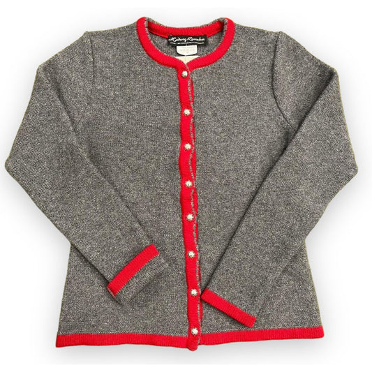 Strickjacke in hellgrau/rot