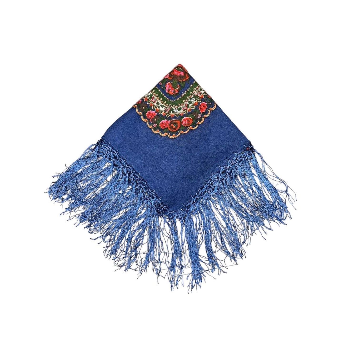 Wolltuch mit Fransen in blau