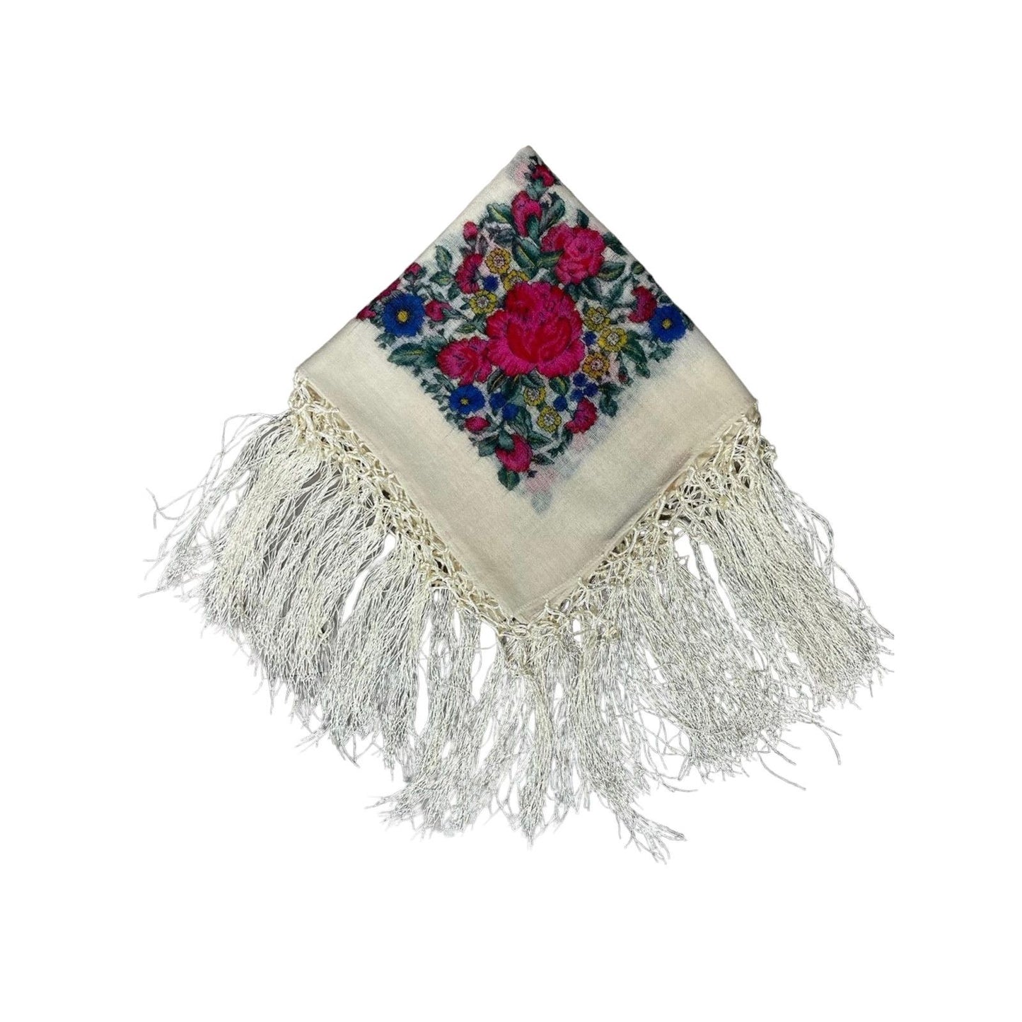 Wolltuch mit Fransen in offwithe