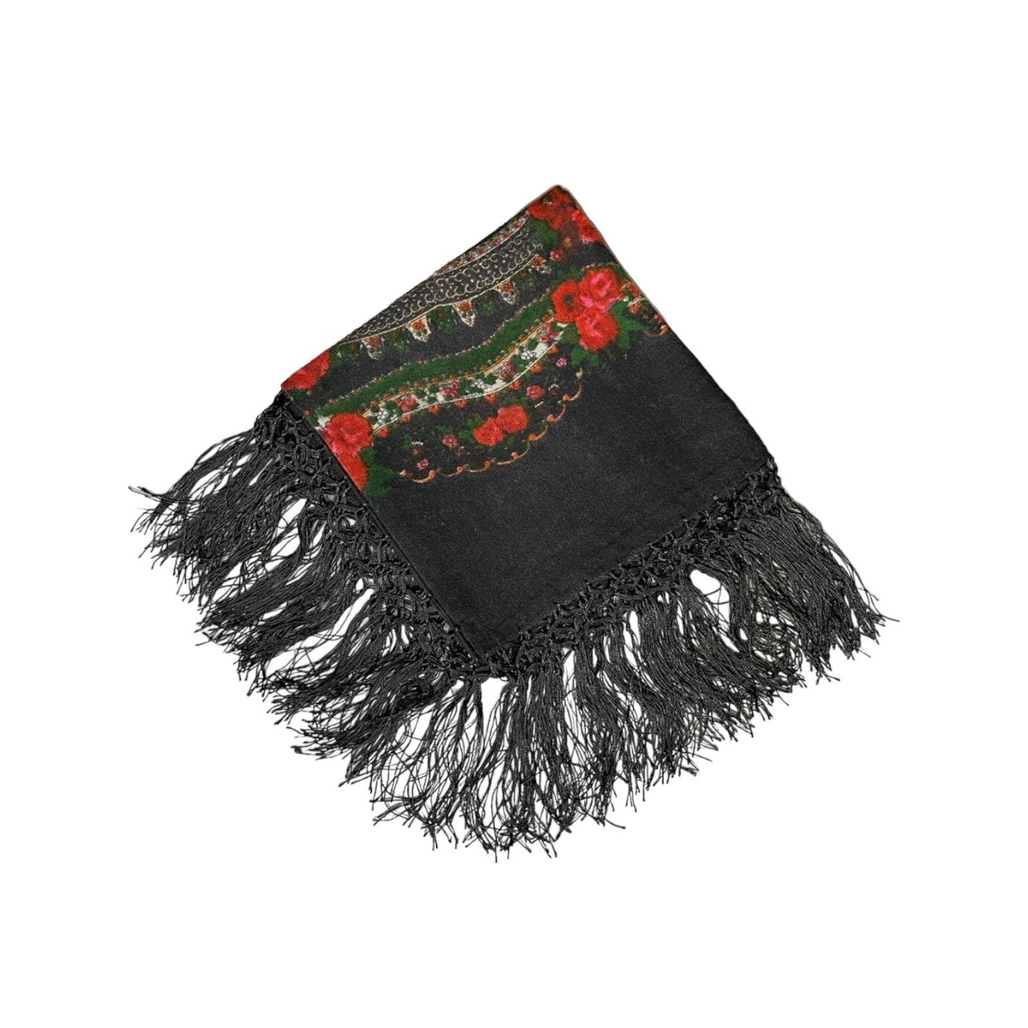 Wolltuch mit Fransen in schwarz