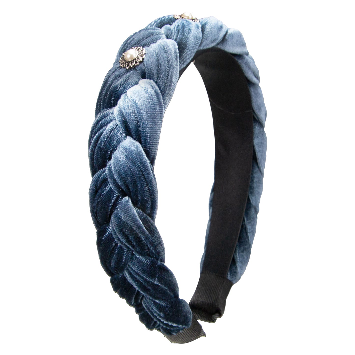 Samt Haarreif Flechtoptik Grau-Blau