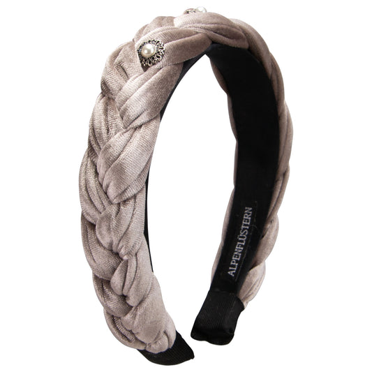Samt Haarreif Flechtoptik Taupe-Braun