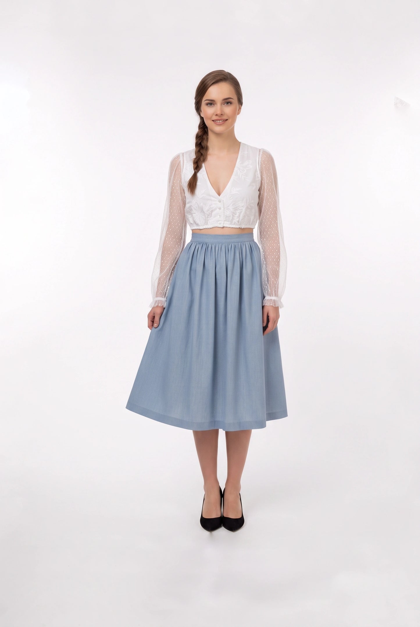Dirndlbluse Fransenstickerei