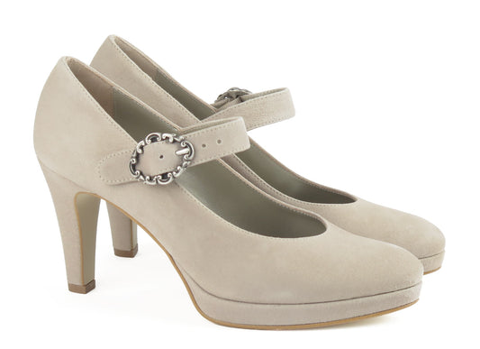 Ziegenvelour Pumps mit Riemen in beige