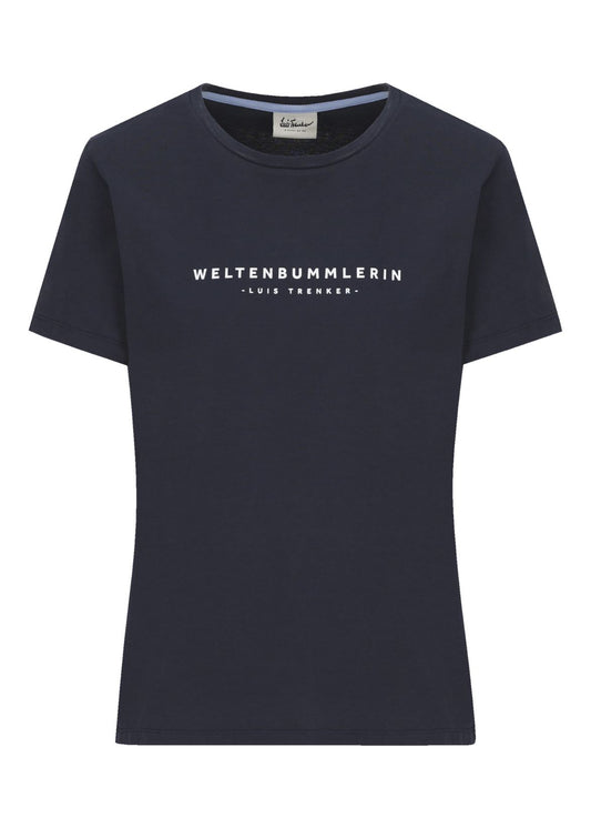 T-Shirt Weltenbummlerin in dunkelblau